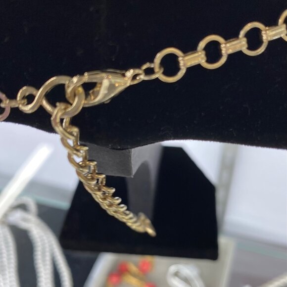 Gold-Tone Floral Statement Necklace With Black & White Beaded Petals W/ earrings - Picture 4 of 5